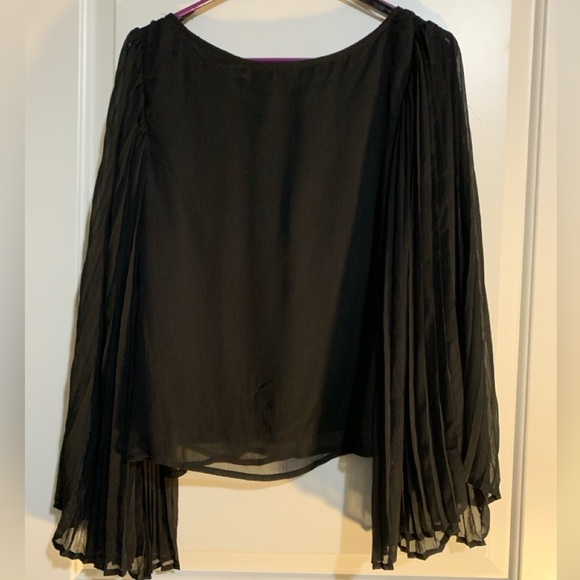 Women’s Black Dress Shirt size Large with Flowy see thru sleeve. - Picture 4 of 4